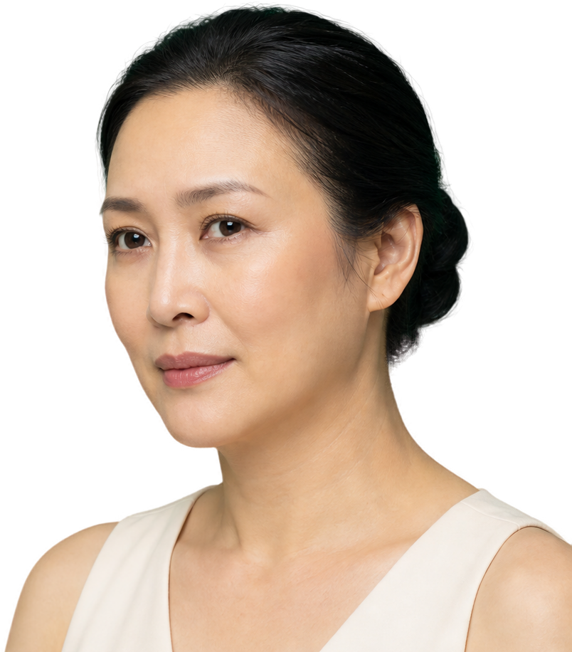 นางแบบในภาพนำเสนอ Radiesse แต่งหน้าอ่อนในสไตล์ KPS Aesthetic